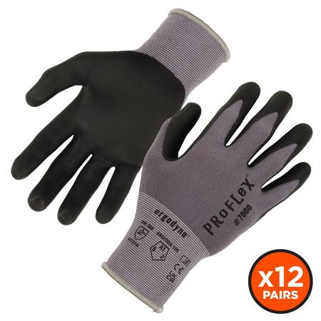 PROFLEX BY ERGODYNE Nitrile-Coated Gloves Microfoam Palm 12-Pair, Gray, Size S 7000-12PR